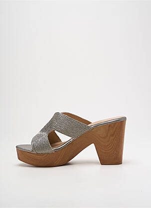 Mules/sabots tissage satiné talon de 7 à 9cm argent CASSIS femme