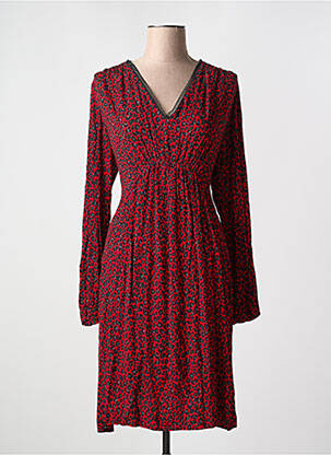 Robe mi-longue imprimé fantaisie manches longues rouge INDIES femme