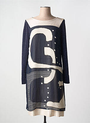 Robe mi-longue imprimé fantaisie manches longues bleu ELISA CAVALETTI femme