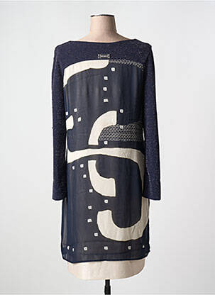 Robe mi-longue imprimé fantaisie manches longues bleu ELISA CAVALETTI femme