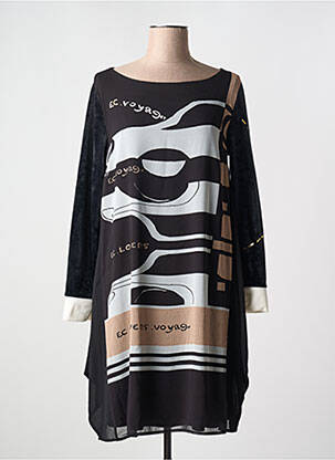 Robe mi-longue imprimé fantaisie manches longues noir ELISA CAVALETTI femme