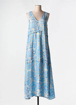 Robe Longue Vintage Lauren Vidal Paris - Taille XL (14/16), Bicolore Gris, Maxi Crinkle