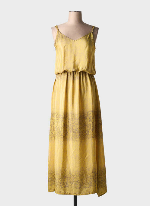 Robe longue imprimé fantaisie fines bretelles jaune LAUREN VIDAL femme