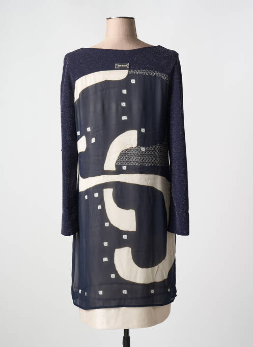 Robe mi-longue imprimé fantaisie manches longues bleu ELISA CAVALETTI femme
