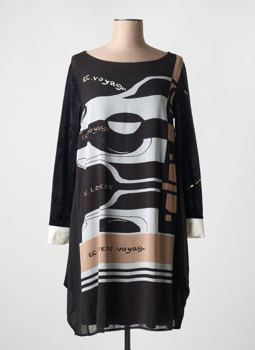 Robe mi-longue imprimé fantaisie manches longues noir ELISA CAVALETTI femme