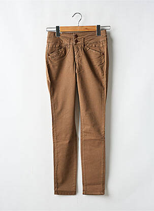 Pantalon slim tissage popeline taille normale marron FIVE femme