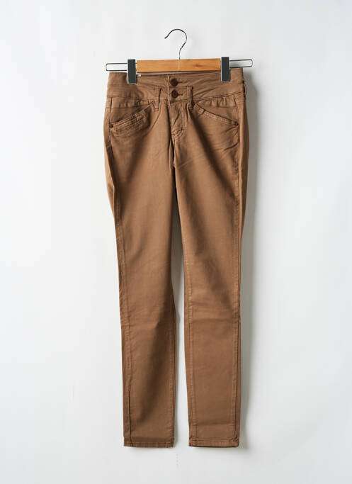 Pantalon slim tissage popeline taille normale marron FIVE femme