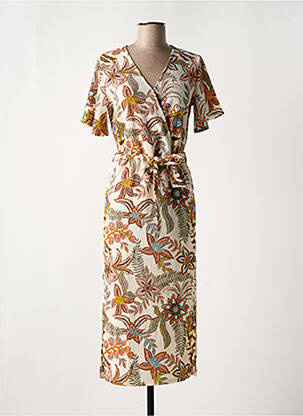 Robe mi-longue imprimé fantaisie manches courtes beige GARCIA femme