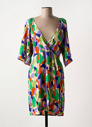 Robe mi-longue imprimé fantaisie manches courtes vert ANGE femme