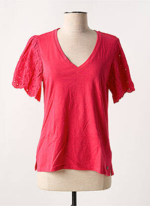 T-shirt col v manches courtes rose GARCIA femme