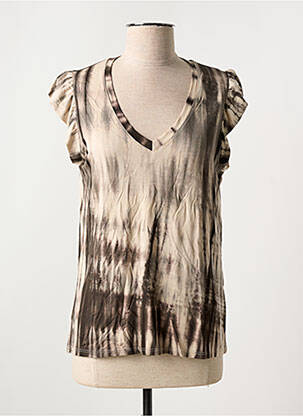 T-shirt col v manches courtes beige SEE THE MOON femme