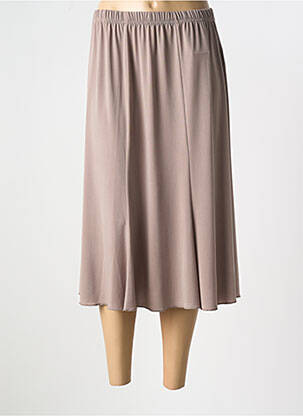 Jupe mi-longue taille élastique beige QUATRE VINGT JOURS femme