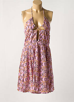 Robe mi-longue imprimé fleurs fines bretelles violet NÜD femme