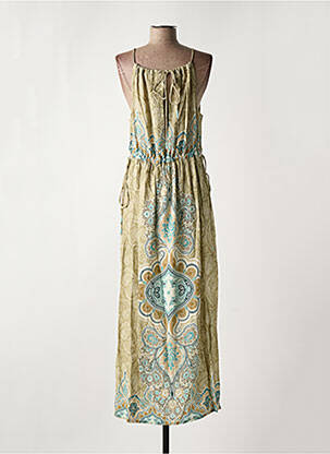Robe longue tissage popeline sans manche vert NÜD femme