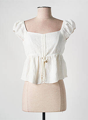 Top col carré manches courtes beige NÜD femme