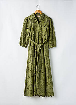 Robe longue coupe cintrée manches 3/4 vert GOA femme
