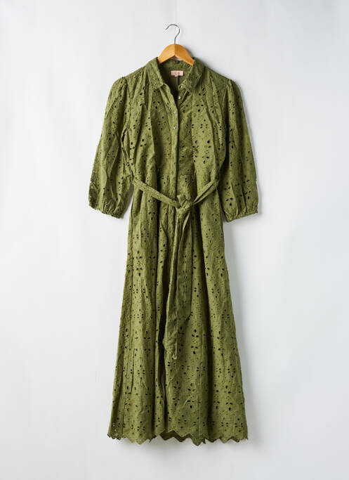 Robe longue coupe cintrée manches 3/4 vert GOA femme
