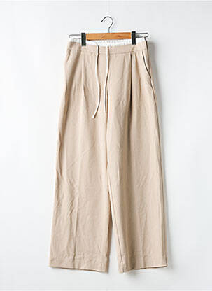Pantalon large fermeture zip latéral taille normale beige ZARA femme