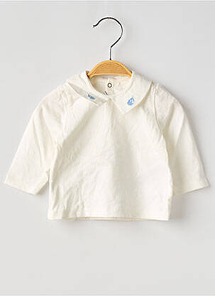 T-shirt col claudine manches longues blanc PETIT BATEAU fille