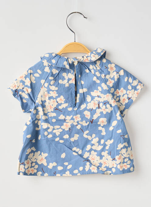 Blouse imprimé fleurs manches courtes bleu PETIT BATEAU fille