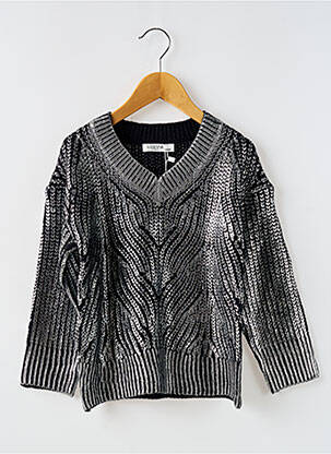 Pull maille tricot manches longues noir LOEVIA fille