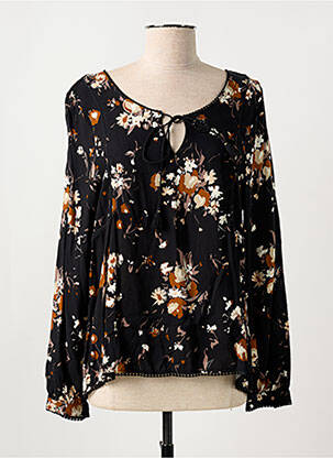 Blouse tissage popeline manches longues noir KANOPE femme