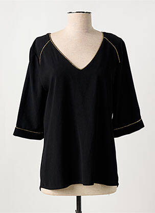 Top tissage crêpe manches 3/4 noir MAMOUCHKA femme