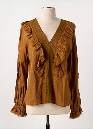 Blouse tissage popeline manches longues marron SCHOOL RAG femme