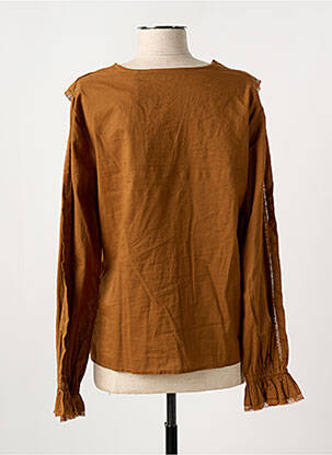 Blouse tissage popeline manches longues marron SCHOOL RAG femme