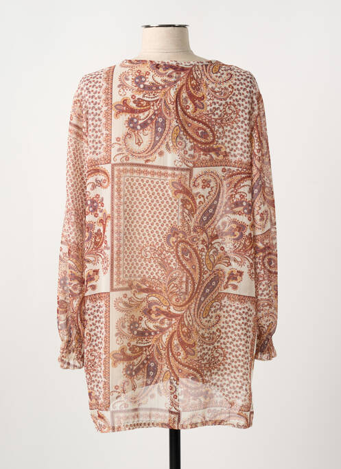 Tunique manches longues tissage crêpe marron GILMA D'AGO' femme