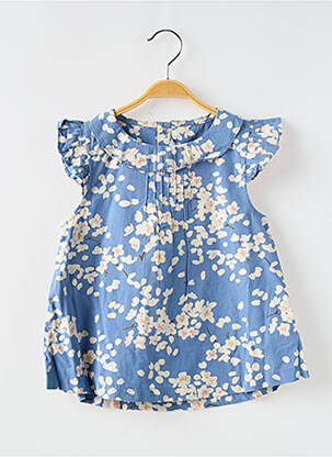 Blouse imprimé fleurs manches courtes bleu PETIT BATEAU fille