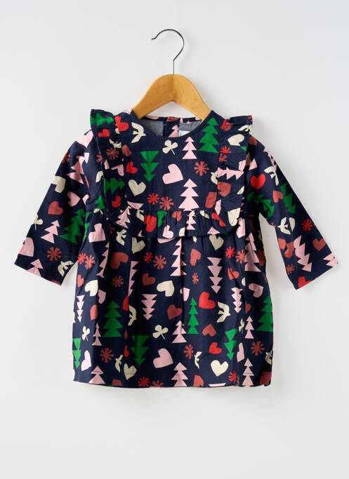Robe courte imprimé fantaisie manches longues bleu PETIT BATEAU fille