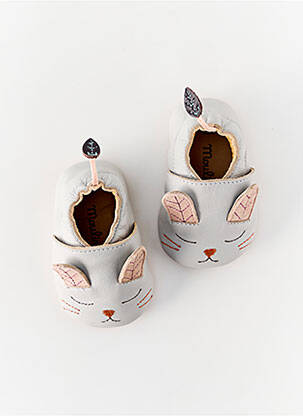 Chaussons/pantoufles semelle extérieure cuir bout rond gris MOULIN ROTY fille