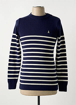 Pull col rond manches longues bleu MAISON FT homme