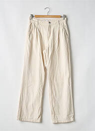 Pantalon droit fermeture zippée sous rabat boutonné beige MANGO femme