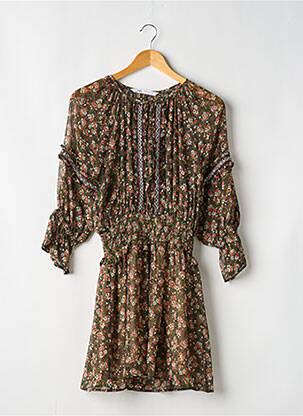 Robe mi-longue imprimé fleurs manches longues vert ZARA femme