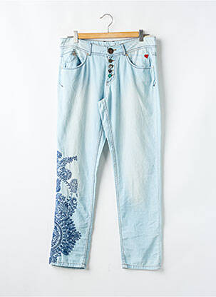 Pantalon droit fermeture zippée sous rabat boutonné taille normale bleu DESIGUAL femme