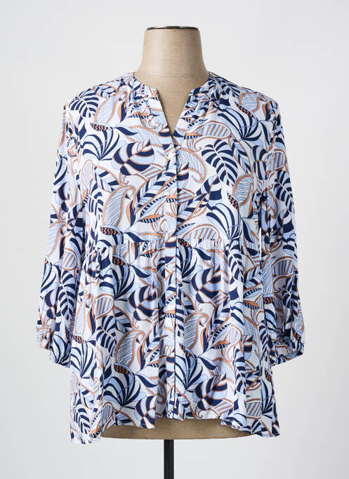 Blouse tissage popeline manches 3/4 bleu OLSEN femme