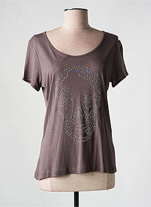T-shirt sérigraphie avec strass manches courtes marron LE TEMPS DES CERISES femme