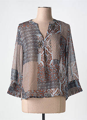Chemisier imprimé fantaisie manches longues bleu CREAM femme