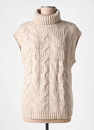 Pull col roulé maille torsadée sans manche beige GEISHA femme