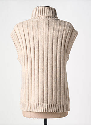 Pull col roulé maille torsadée sans manche beige GEISHA femme