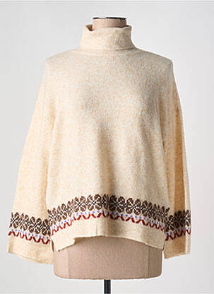 Pull col roulé coupe droite manches longues beige CREAM femme