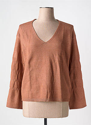 Pull tissage chiné manches longues marron CREAM femme