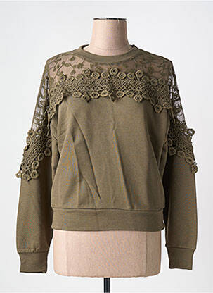Sweat-shirt broderie manches longues vert CREAM femme