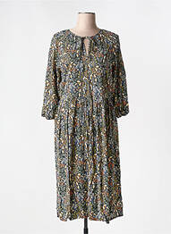 Robe mi-longue imprimé fleurs manches longues noir GEISHA femme