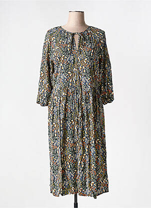 Robe mi-longue imprimé fleurs manches longues noir GEISHA femme