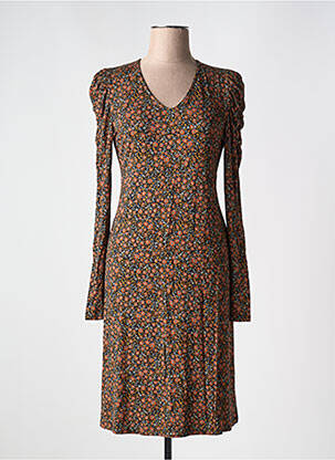 Robe mi-longue imprimé fleurs manches longues orange CREAM femme