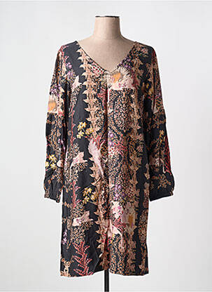 Robe mi-longue imprimé fleurs manches longues noir CREAM femme