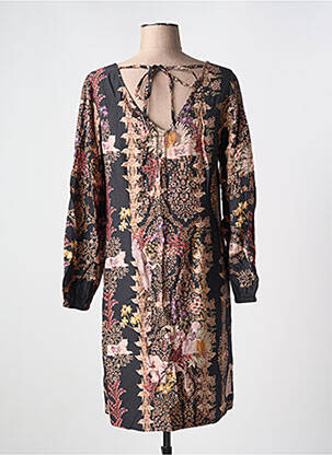 Robe mi-longue imprimé fleurs manches longues noir CREAM femme